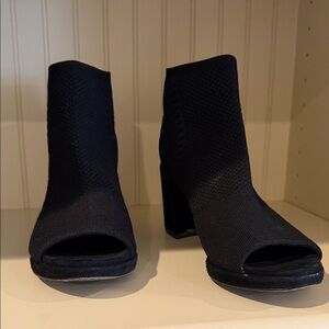 Eileen Fisher Black Knit Open-Toe Block Heel Booties - Women